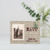 Rustieke postzegels burlap country Wedding RSVP Uitnodiging Briefkaart (Staand voorkant)