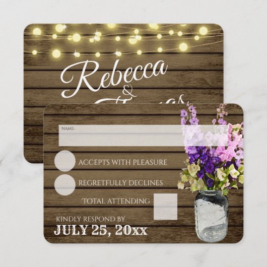 Rustieke pot van Delpheniums Reactie RSVP Kaartje (Voorkant / Achterkant)