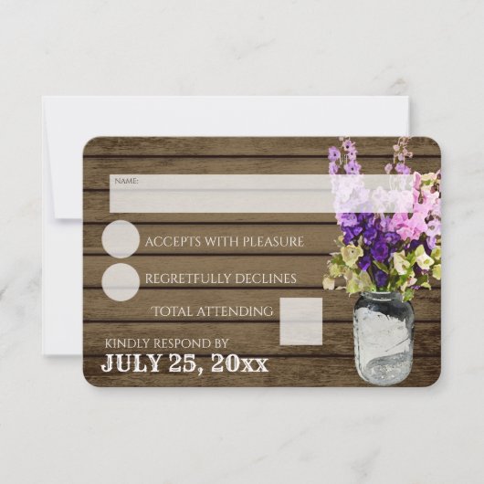 Rustieke pot van Delpheniums Reactie RSVP Kaartje (Voorkant)