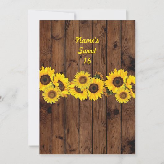 Rustieke pot zoete 16 feest hout zonnebloem uitnod kaart (Achterkant)