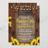 Rustieke pot zoete 16 feest hout zonnebloem uitnod kaart (Voorkant / Achterkant)