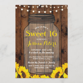 Rustieke pot zoete 16 feest hout zonnebloem uitnod kaart