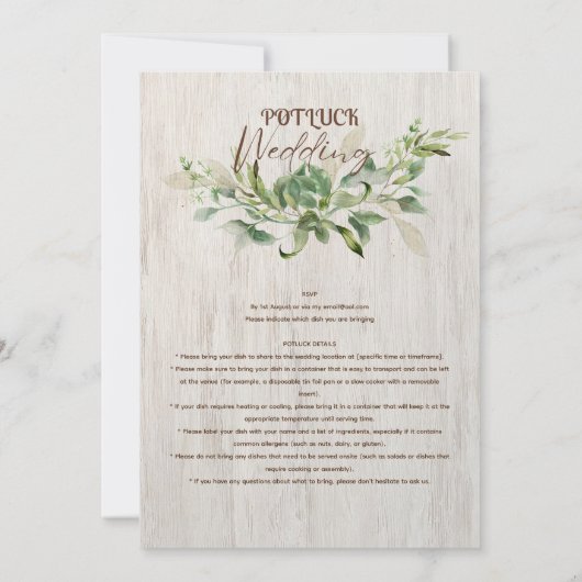 Rustieke POTLUCK Huwelijksuitnodiging Sjabloon Gid (Achterkant)