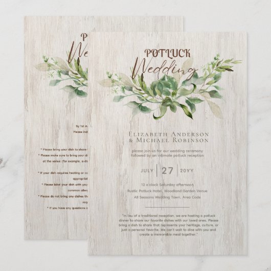 Rustieke POTLUCK Huwelijksuitnodiging Sjabloon Gid (Voorkant / Achterkant)