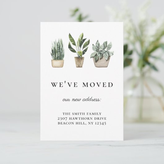 Rustieke Potted Planten We've Moved Aankondiging (Staand voorkant)