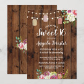 Rustieke potten Sweet 16 Party Wood Bloemen Lichte Kaart (Voorkant / Achterkant)
