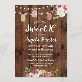 Rustieke potten Sweet 16 Party Wood Bloemen Lichte Kaart