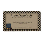 Rustieke Primitieve Kaars Geruite Land Label (Voorkant)