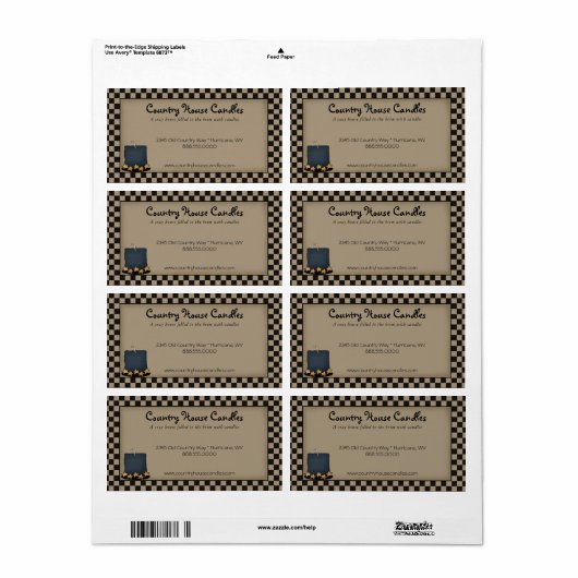 Rustieke Primitieve Kaars Geruite Land Label (Full Sheet)