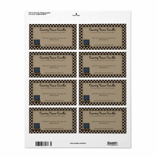 Rustieke Primitieve Kaars Geruite Landelijke Label (Full Sheet)