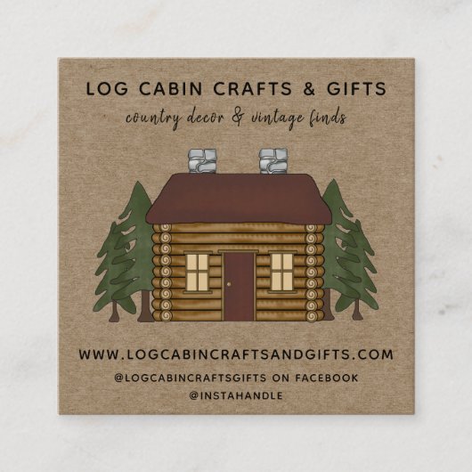 RUSTIEKE PRIMITIEVE LAND LOG CABINE OP KRAFT VIERKANTE VISITEKAARTJE (Voorkant)