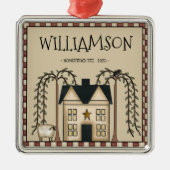 RUSTIEKE PRIMITIEVE SALTBOX FAMILIENAAM GEPERSONAL METALEN ORNAMENT (Voorkant)