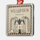 RUSTIEKE PRIMITIEVE SALTBOX FAMILIENAAM GEPERSONAL METALEN ORNAMENT (Links)