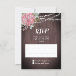 Rustieke Protea Eucalyptus Lights Houten Bruiloft RSVP Kaartje