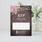 Rustieke Protea Eucalyptus Lights Houten Bruiloft RSVP Kaartje (Staand voorkant)