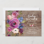 Rustieke Pruim Blauw Bloemen BABY Douche Uitnodigi Kaart (Voorkant)