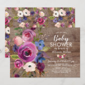 Rustieke Pruim Blauw Bloemen BABY Douche Uitnodigi Kaart (Voorkant / Achterkant)