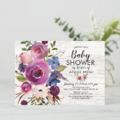 Rustieke Pruim Blauw Bloemen BABY Douche Uitnodigi Kaart (Staand voorkant)