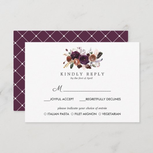 Rustieke pruim | Boho bruiloft RSVP MAALTIJD optie (Voorkant / Achterkant)