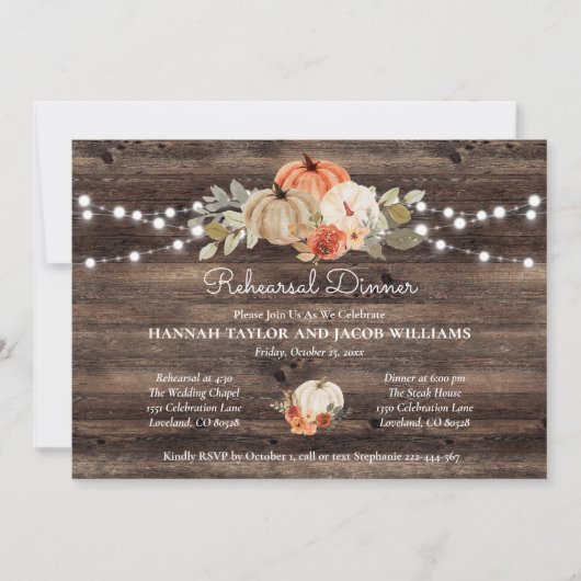 Rustieke Pumpkin Herfst repetitie diner Kaart (Voorkant)