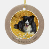 Rustieke Puppy Eerste Kerstmis Hond Foto Keramisch Ornament (Voorkant)