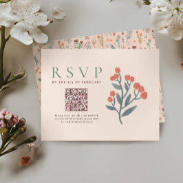 Rustieke QR Code Boho Wildflowers Wedding RSVP Kaartje