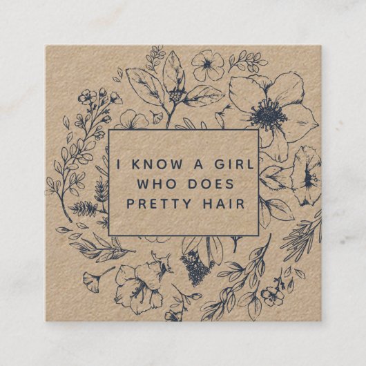 Rustieke QR Code Botanische Kraft Marine Blauwe Re Vierkante Visitekaartje (Voorkant)