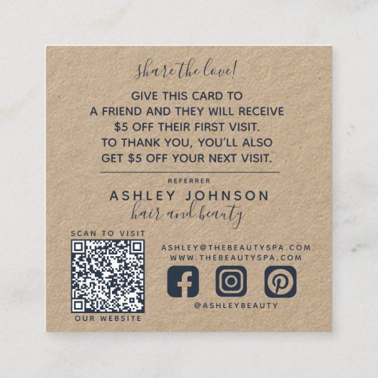 Rustieke QR Code Botanische Kraft Marine Blauwe Re Vierkante Visitekaartje (Achterkant)