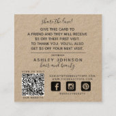 Rustieke QR Code Botanische Kraft Zwarte Verwijzen Vierkante Visitekaartje (Achterkant)