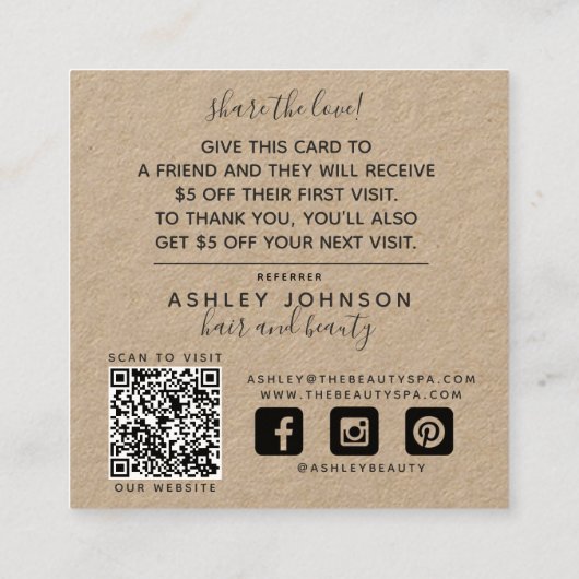 Rustieke QR Code Botanische Kraft Zwarte Verwijzen Vierkante Visitekaartje (Achterkant)