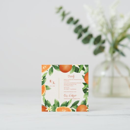 Rustieke QR-code Citrus Sinaasappel Fall Wedding D Informatiekaartje (Staand voorkant)