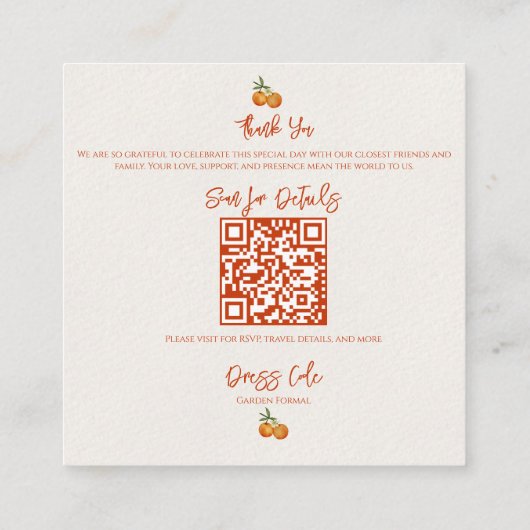 Rustieke QR-code Citrus Sinaasappel Fall Wedding D Informatiekaartje (Achterkant)