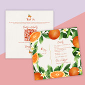 Rustieke QR-code Citrus Sinaasappel Fall Wedding D Informatiekaartje