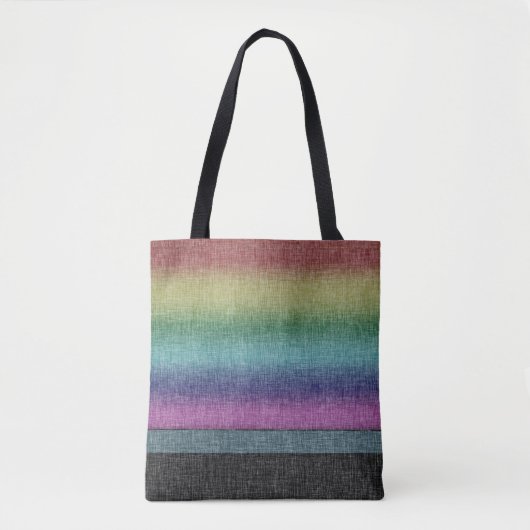 Rustieke Rainbow Stripe Crosshatch Patroon Tote Bag (Voorkant)