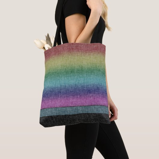 Rustieke Rainbow Stripe Crosshatch Patroon Tote Bag (Dichtbij)