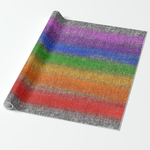Rustieke Rainbow Stripe Grijs Crosshatch Cadeaupapier