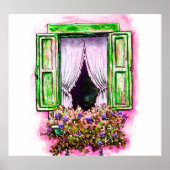 Rustieke ramen: Waterverf schets provance. Poster (Voorkant)