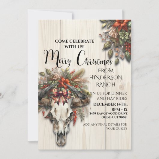 Rustieke ranch kerst met Koe schedel Kaart (Voorkant)