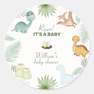Rustieke Rawr Vulkan Tropische Dinosaur Baby Showe Ronde Sticker