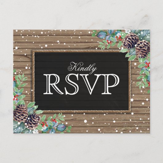 Rustieke reactie | Kerst Winter Bruiloft RSVP Uitnodiging Briefkaart (Voorkant)
