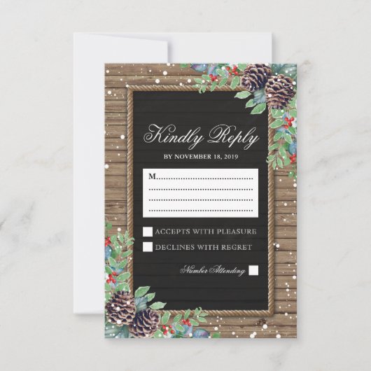 rustieke reactie | Kerst Winter Wedding RSVP (Voorkant)