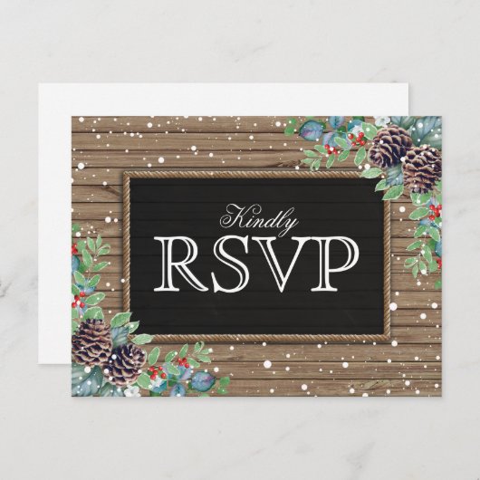 rustieke reactie | Kerst Winter Wedding RSVP Uitnodiging Briefkaart (Voorkant / Achterkant)