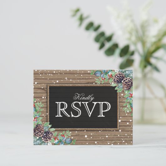 rustieke reactie | Kerst Winter Wedding RSVP Uitnodiging Briefkaart (Staand voorkant)