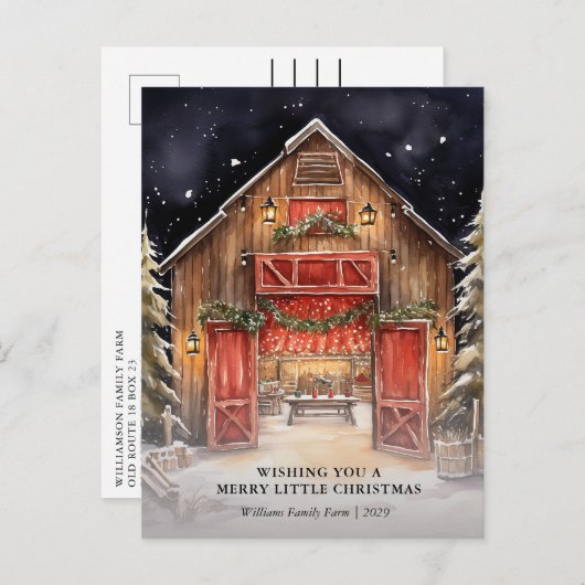 Rustieke Red Barn Country Company Kerst Kaart (Voorkant / Achterkant)