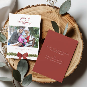 Rustieke Red Bow Familie Foto Kerst Kaart
