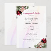 Rustieke Red Elegant Floral Engagement Party Kaart (Voorkant / Achterkant)