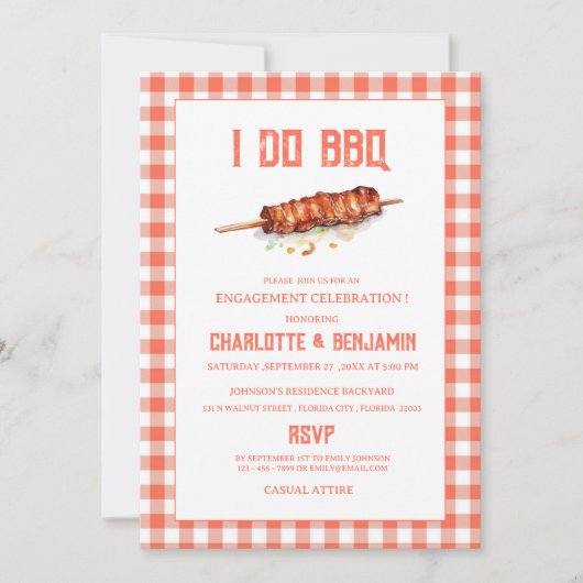 Rustieke Red Gingham Ik doe BBQ Verlovingsfeest Kaart (Voorkant)