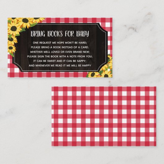 Rustieke Red Gingham & Zonnebloemen Boeken voor Ba Informatiekaartje (Voorkant / Achterkant)