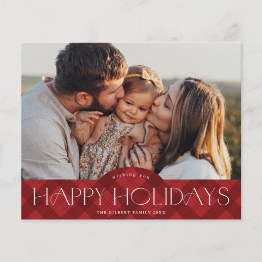 Rustieke Red Plaid Budget Foto Vakantie Kaart (Voorkant)
