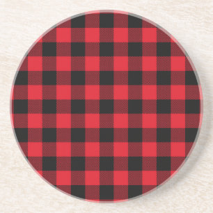 Rustieke Red Plaid Pattern Holiday Zandsteen Onderzetter